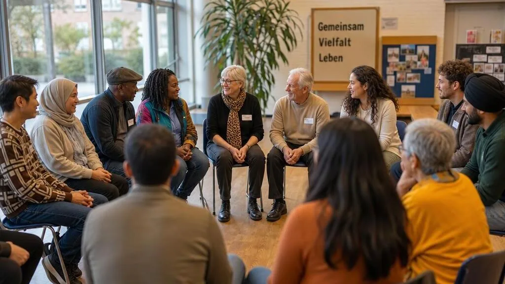 Diverse families gathered together at a community event