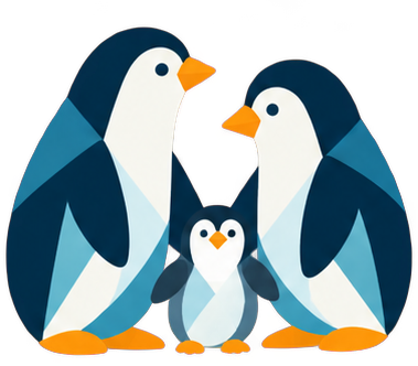 Illustration of a penguin family of three standing close together